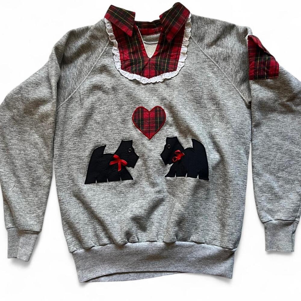 Vintage Pannill USA Scottie Dog Christmas Sweatshirt  L Plaid Holiday Pullover